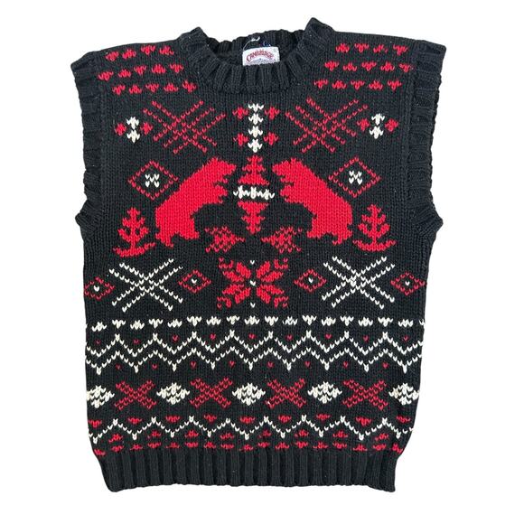 Vintage Cambridge Dry Goods Company Wool Cabincore Cozy Vest Women's L Bears - Picture 1 of 6